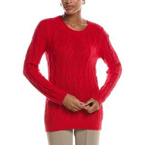 St. John Womens Cable Knit Cashmere-Blend Sweater, Red